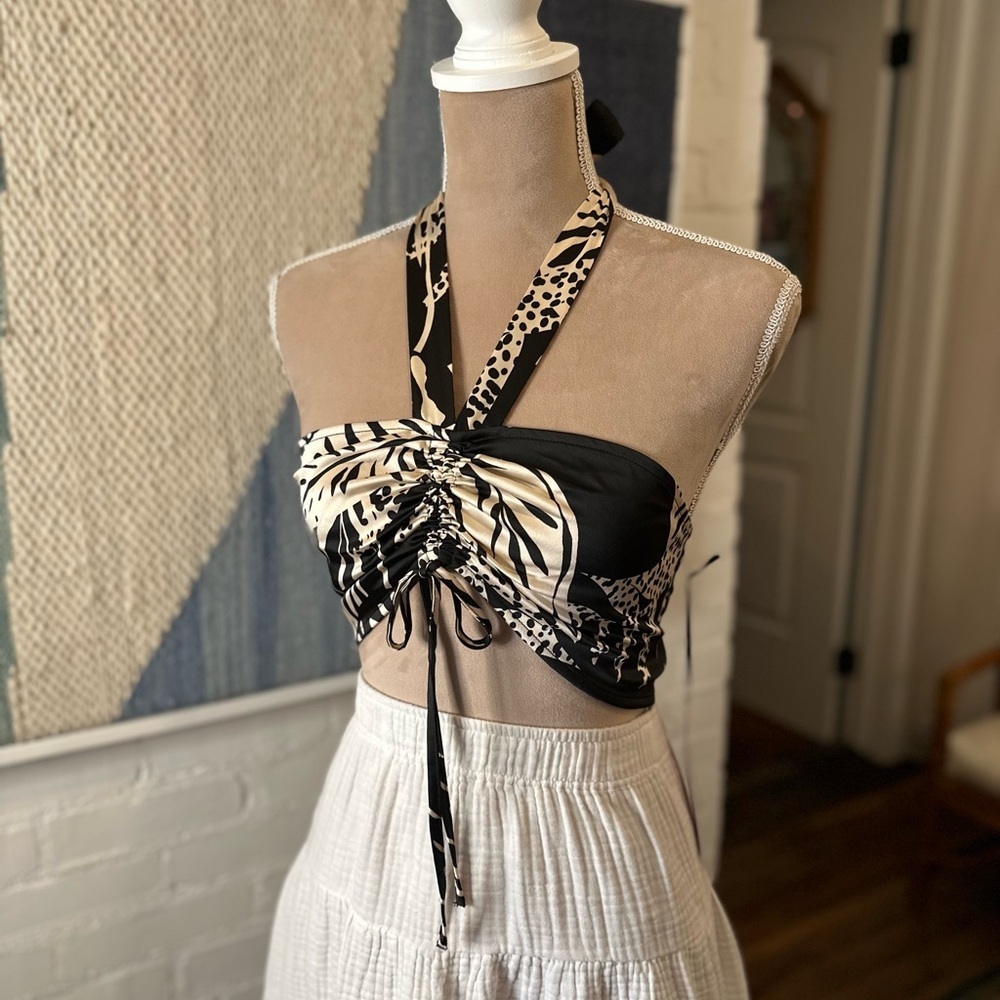 Future Collective Alani Noelle Black Animal Print Bandeau Crop Top - Picture 4 of 16